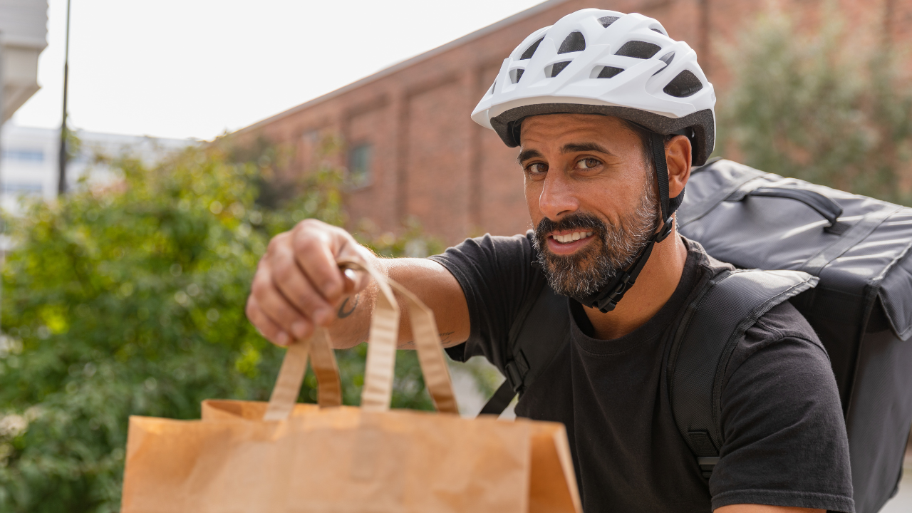 food delivery driver smiling