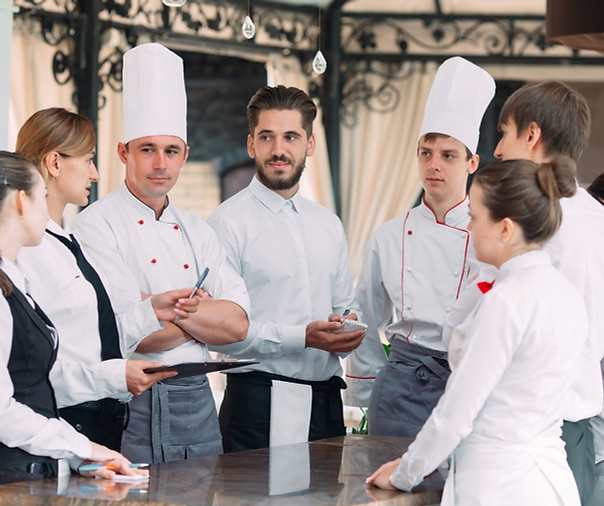 meeting with head chef and kitchen staff