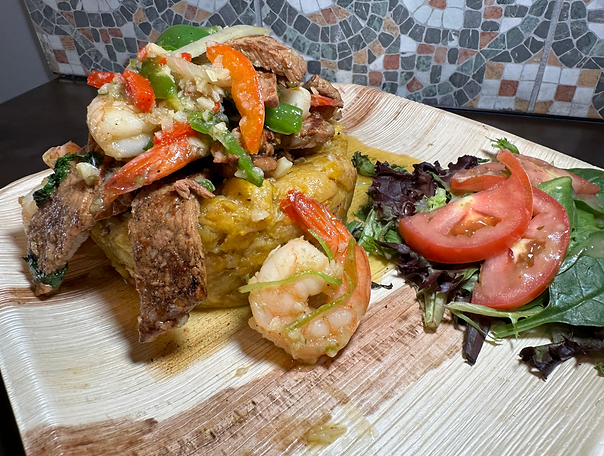 Mofongo with Steak & Shrimp